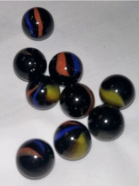 Set of 9 Marbles - Black with Orange, Royal, Blue, and Yellow